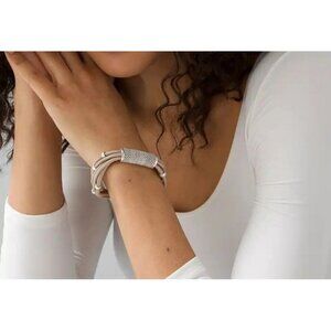 White House Black Market Silvertone Leather Bracelet NWT $50